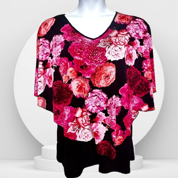 Tops - Women's Liz McCoy XL Floral Overlay Boho top